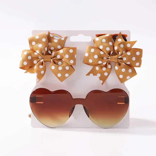 Cute Dot Hairpin and Heart Sunglasses Set for Kids - MaJuah