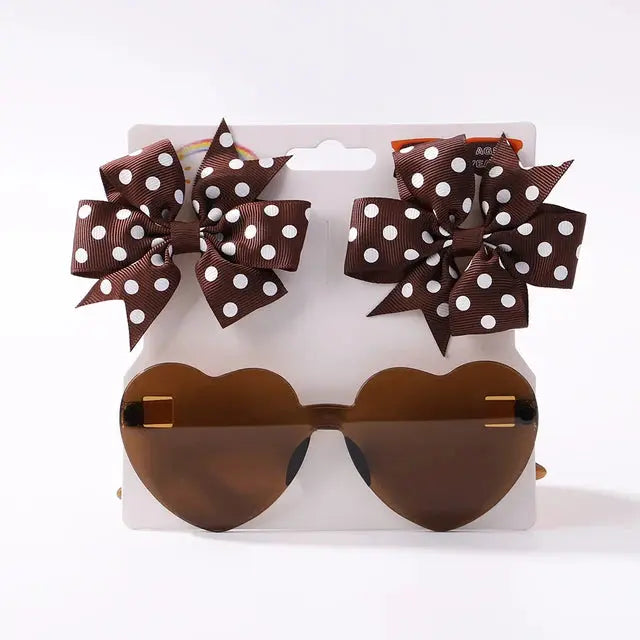 Cute Dot Hairpin and Heart Sunglasses Set for Kids - MaJuah
