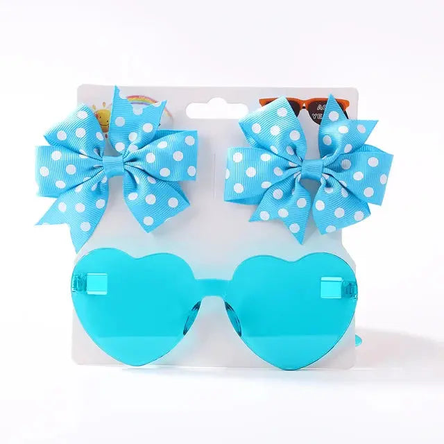 Cute Dot Hairpin and Heart Sunglasses Set for Kids - MaJuah