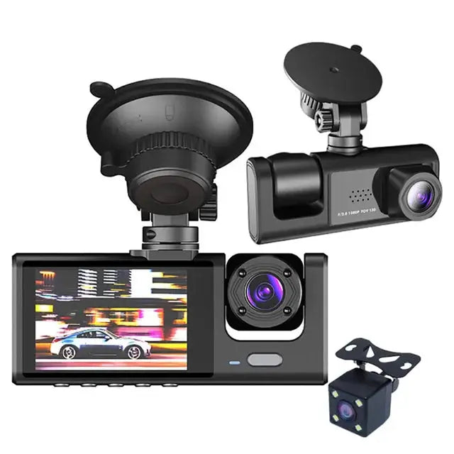 2.0Inch Car DVR Dash Cam HD Dash Camera Three Way Lens Video Recorder 1080P Black Box Cycle Recording Dashcam Camcorder - MaJuah
