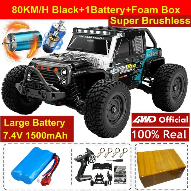 1:16 80km/h Brushless RC Drift Car With LED Lights 4WD Electric High Speed Racing Remote Control Monster Truck for Kids Adults