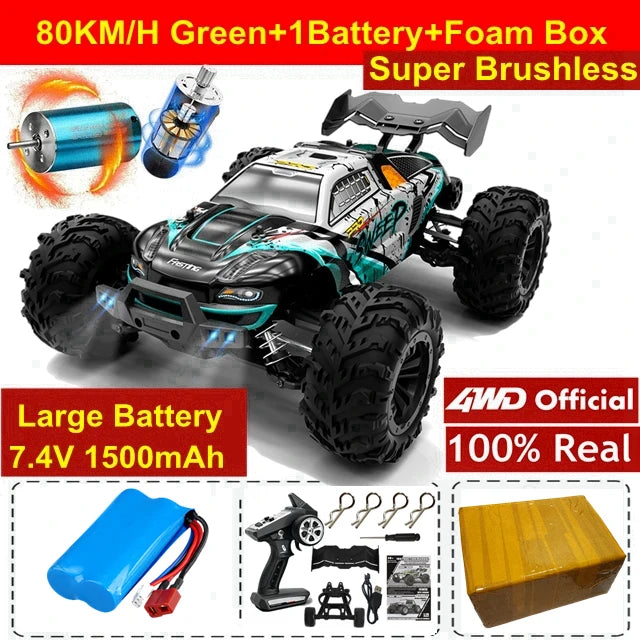 1:16 80km/h Brushless RC Drift Car With LED Lights 4WD Electric High Speed Racing Remote Control Monster Truck for Kids Adults
