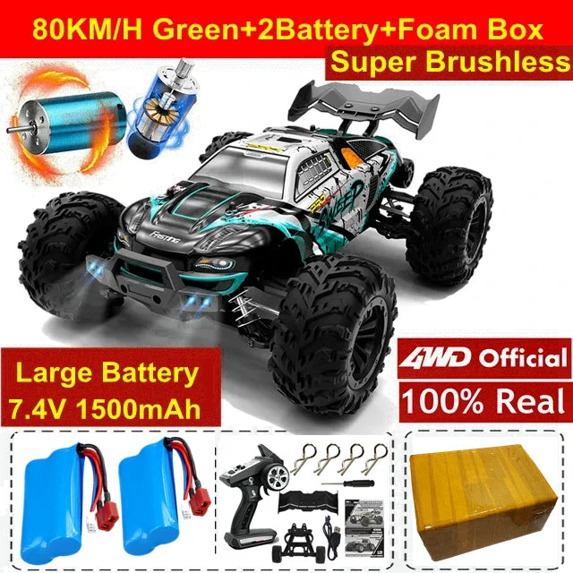 1:16 80km/h Brushless RC Drift Car With LED Lights 4WD Electric High Speed Racing Remote Control Monster Truck for Kids Adults