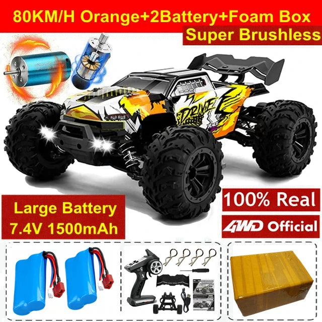 1:16 80km/h Brushless RC Drift Car With LED Lights 4WD Electric High Speed Racing Remote Control Monster Truck for Kids Adults