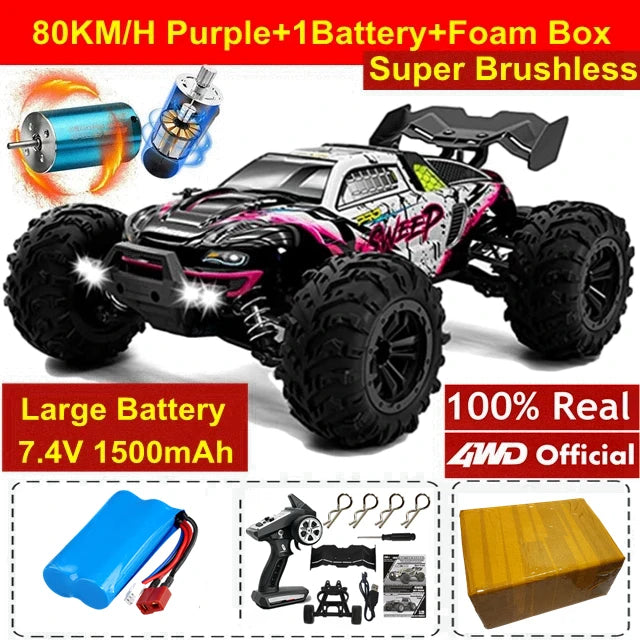 1:16 80km/h Brushless RC Drift Car With LED Lights 4WD Electric High Speed Racing Remote Control Monster Truck for Kids Adults