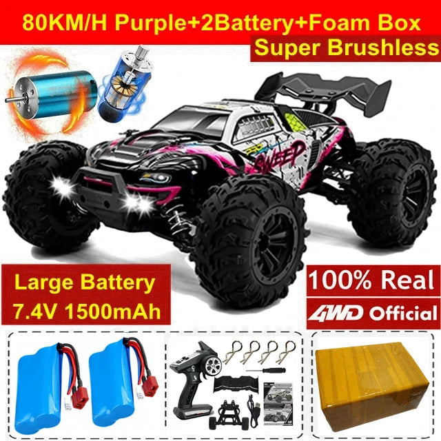 1:16 80km/h Brushless RC Drift Car With LED Lights 4WD Electric High Speed Racing Remote Control Monster Truck for Kids Adults