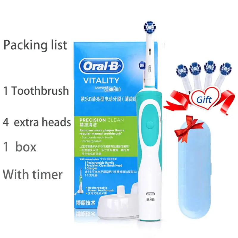 Oral B Electric Toothbrush Adult Rotation Clean Teeth Charging Tooth Brush 3D Whiten Teeth Oral Care Brush With Gift Brush Heads - MaJuah