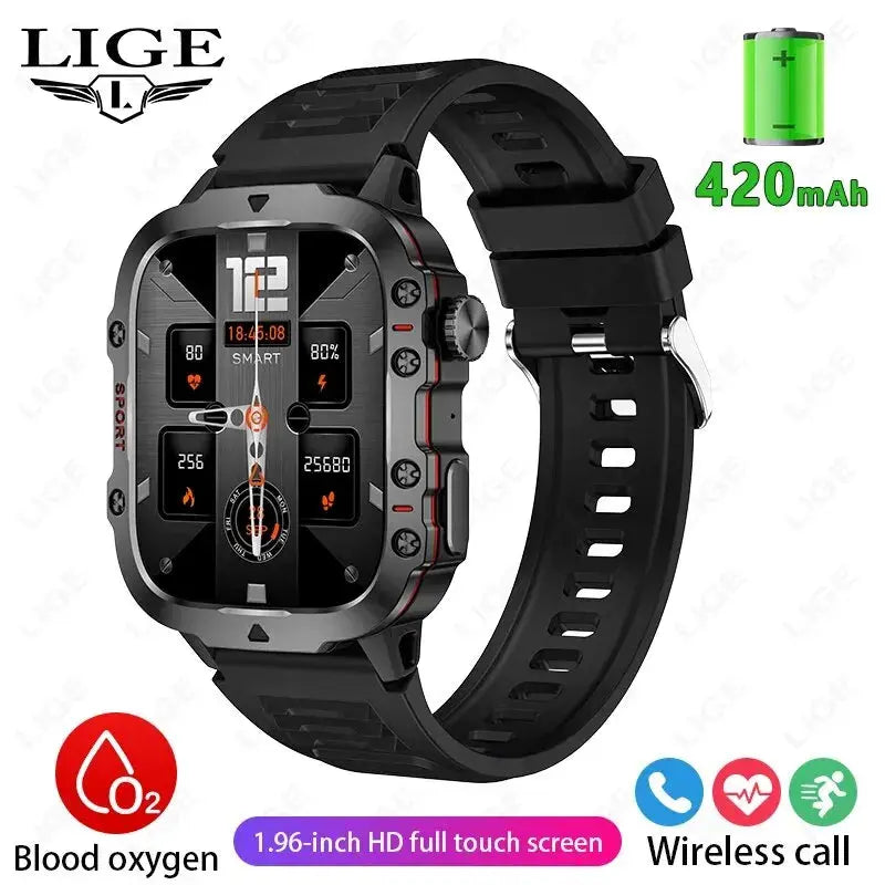 LIGE New Smart Watch 1.96 Inch Screen 420 MAh Bluetooth Call Voice Assistant Watch Sports Fitness Waterproof Smartwatch For Men - MaJuah