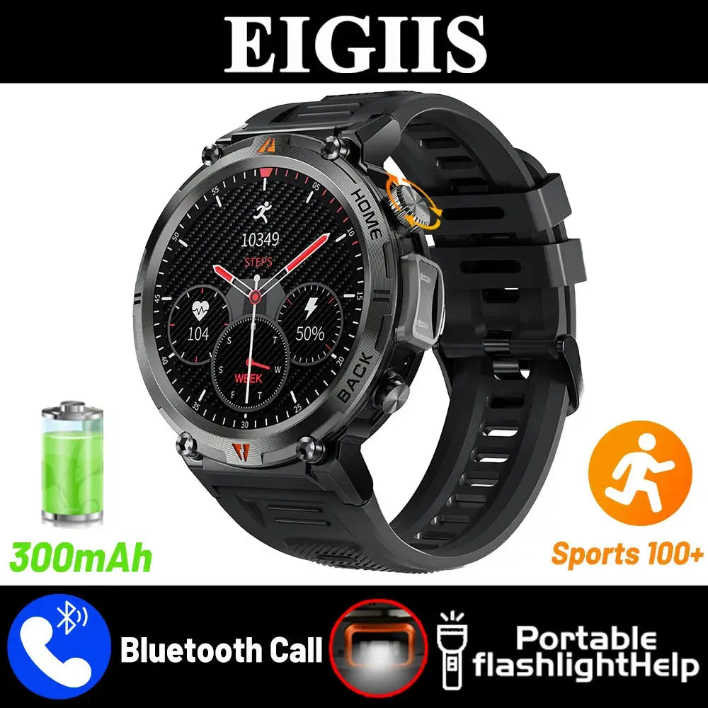 EIGIIS KE3 Bluetooth Call Smart Watch Men Full Touch Screen Health Monitor Clock With Flashlight Men SmartWatch For IOS Android - MaJuah