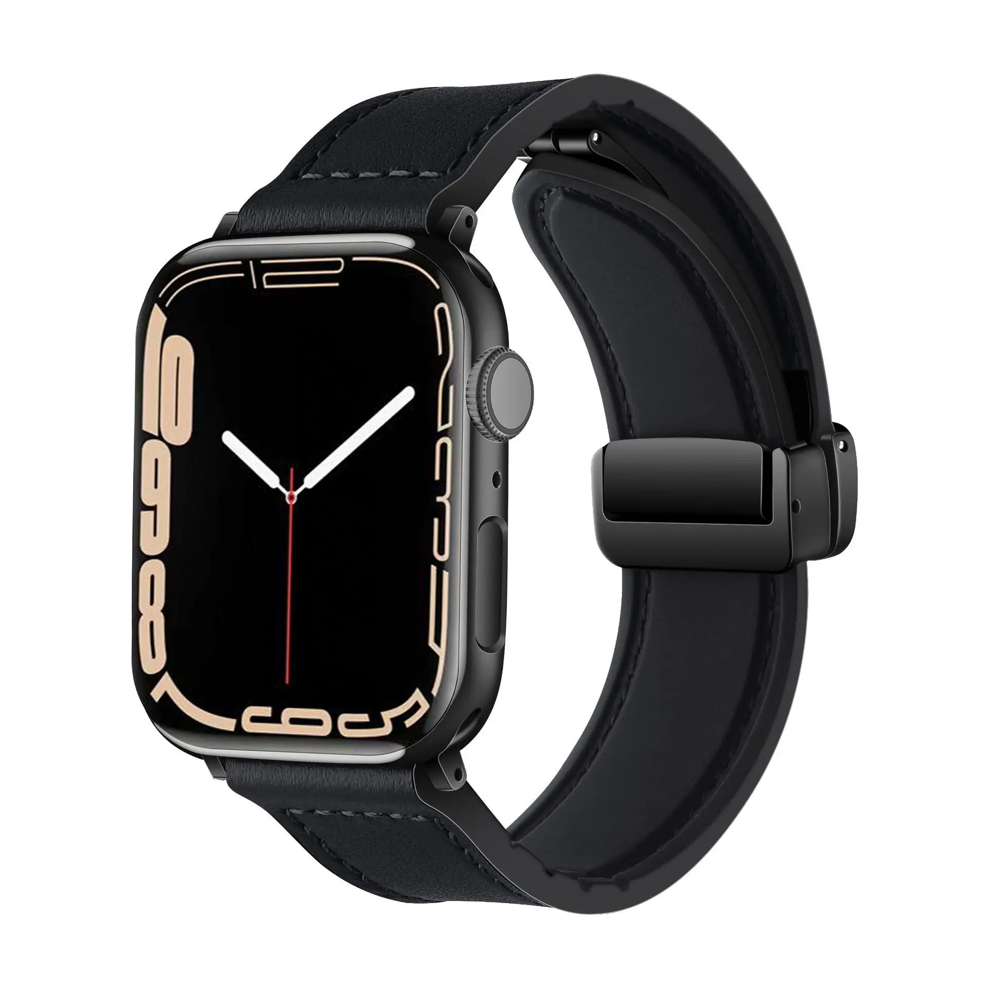 Magnetic Strap for Apple watch band 44mm 40mm 45mm 41mm Genuine Leather+silicone bracelet iWatch series 9 8 7 6 se ultra 2 49mm