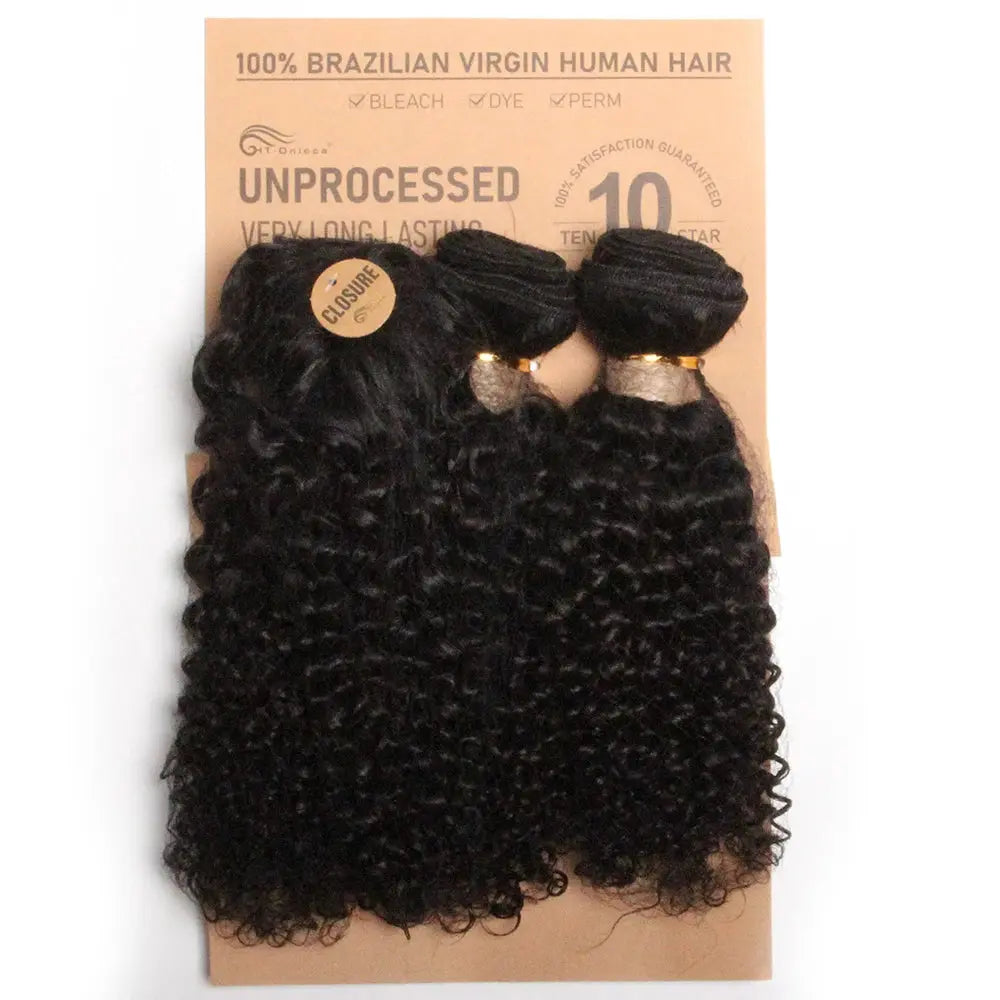 Kinky Curly Bundles With Closure Natural Human Hair Bundles Short Indian Hair Bundles With Circular Closure - MaJuah