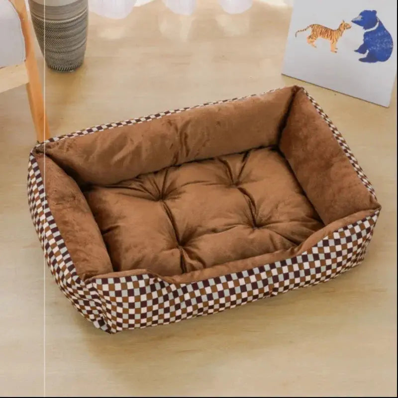 Bed for Dog Cat Pet Square Plush Kennel Medium Small Dog Sofa Bed Cushion Pet Calming Dog Bed House Pet Supplies Accessories - MaJuah