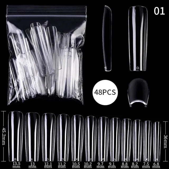 Press on Nails Coffin Soft Gel Tips Full Cover Fake Acrylic UV Gel Nails Extension System Oval Almond Sculpted False Nail Tips