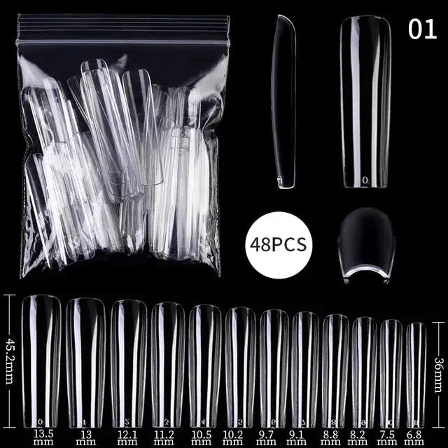 Press on Nails Coffin Soft Gel Tips Full Cover Fake Acrylic UV Gel Nails Extension System Oval Almond Sculpted False Nail Tips - MaJuah