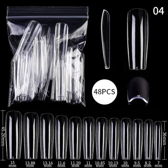 Press on Nails Coffin Soft Gel Tips Full Cover Fake Acrylic UV Gel Nails Extension System Oval Almond Sculpted False Nail Tips - MaJuah