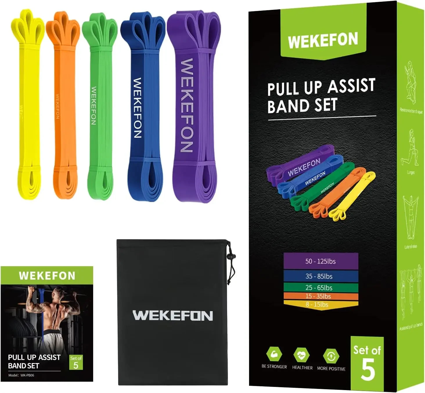 5 Piece Heavy-Duty Resistance Band Set for multi-level pull-up assist & full body workout set