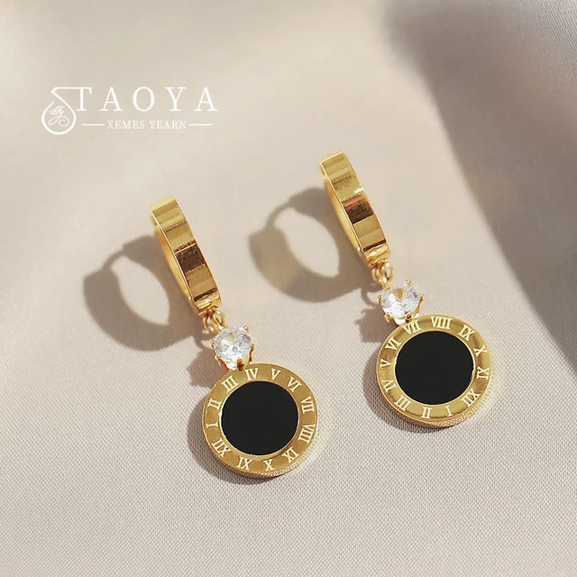 Roman Digital Round Pendant Earrings Korean Fashion Jewelry For Women's 2024