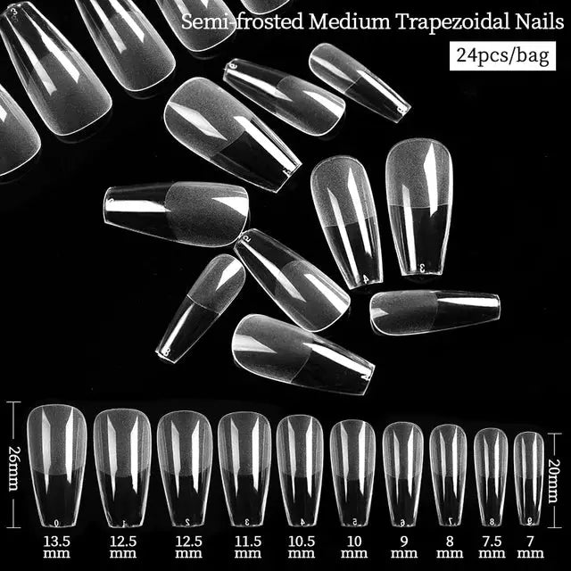 Press on Nails Coffin Soft Gel Tips Full Cover Fake Acrylic UV Gel Nails Extension System Oval Almond Sculpted False Nail Tips - MaJuah