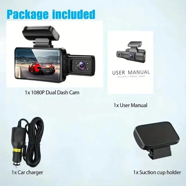 Dash Cam 3-inch Screen With 170 Wide Angle 1080P Dual Lens In Front Of And Inside The Car Cycle Recording - MaJuah