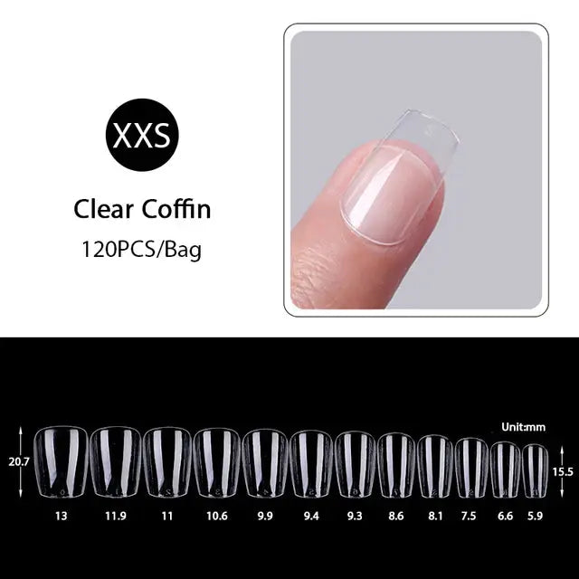 Press on Nails Coffin Soft Gel Tips Full Cover Fake Acrylic UV Gel Nails Extension System Oval Almond Sculpted False Nail Tips - MaJuah