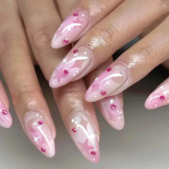 24Pcs/Set Acrylic Long Ballet Press on Nail Tips Coffin Wearing Reusable False Nails Art Colorful Glossy Fake Nails Artificial - MaJuah