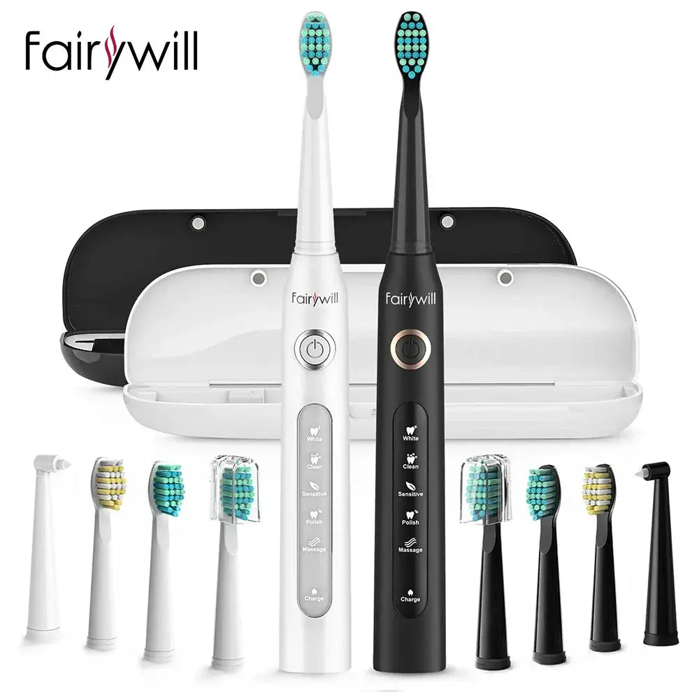 Fairywill Electric Sonic Toothbrush 5 Modes Replacement Heads Waterproof Travel Case Powerful Cleaning Soft Heads Toothbrush Set, Ships From - Russian Federation - MaJuah