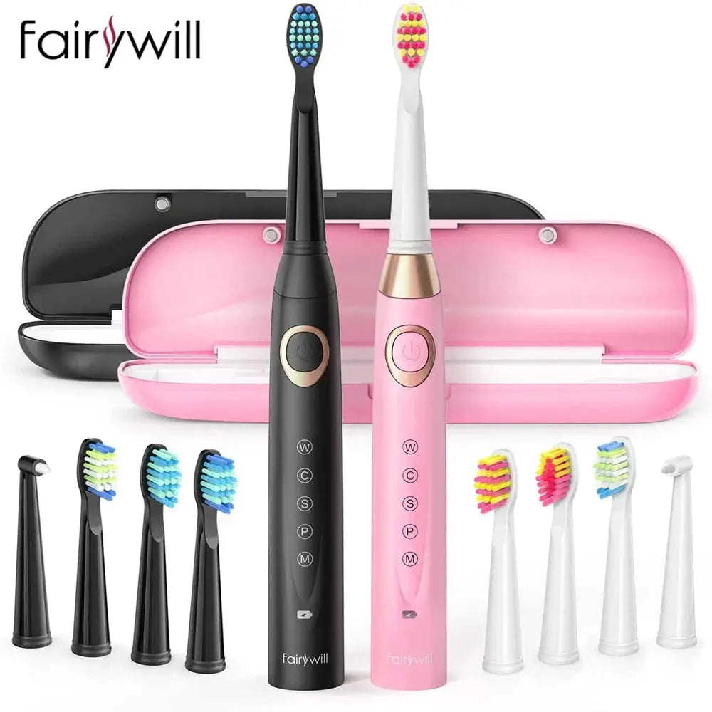 Fairywill Electric Sonic Toothbrush 5 Modes Replacement Heads Waterproof Travel Case Powerful Cleaning Soft Heads Toothbrush Set, Ships From - Russian Federation - MaJuah
