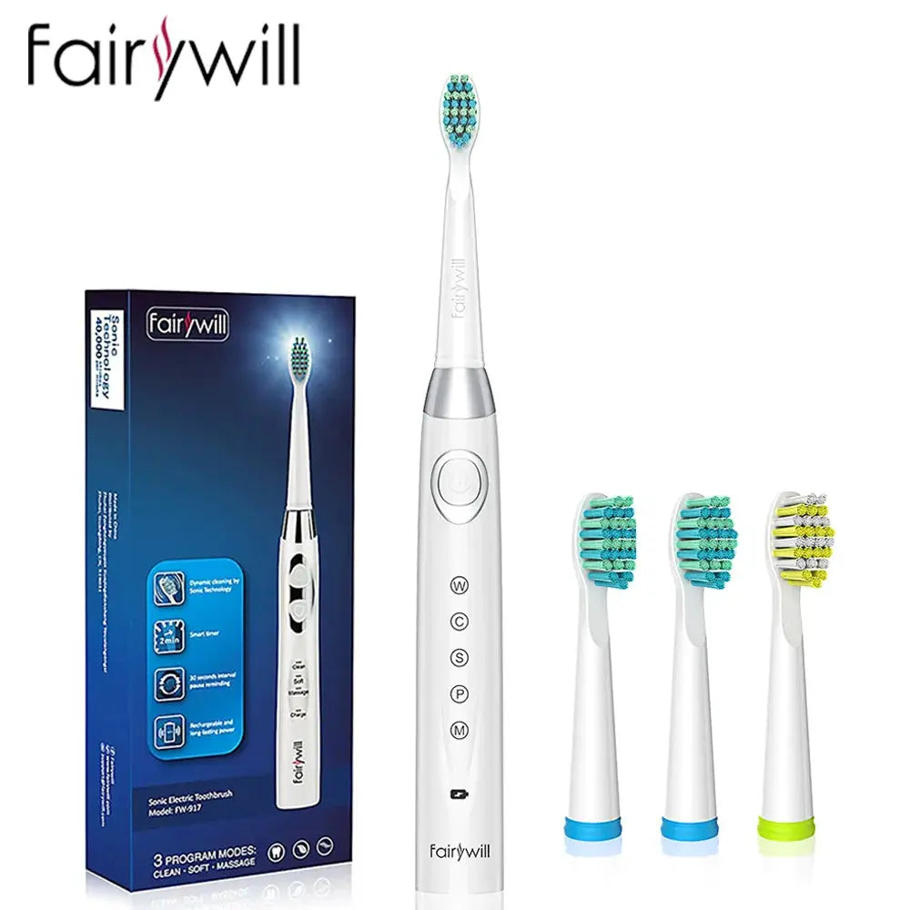 Fairywill Electric Sonic Toothbrush 5 Modes Replacement Heads Waterproof Travel Case Powerful Cleaning Soft Heads Toothbrush Set, Ships From - Russian Federation - MaJuah