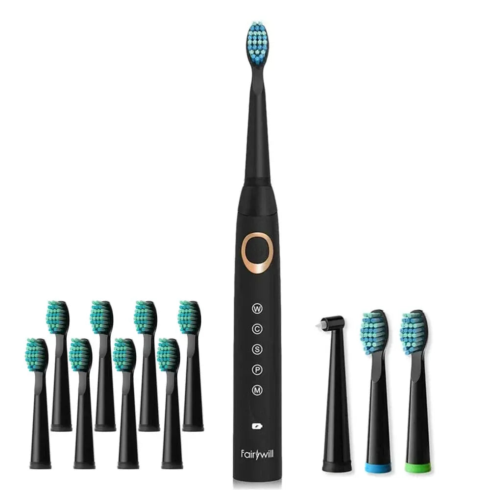 Fairywill Electric Sonic Toothbrush 5 Modes Replacement Heads Waterproof Travel Case Powerful Cleaning Soft Heads Toothbrush Set, Ships From - Russian Federation - MaJuah