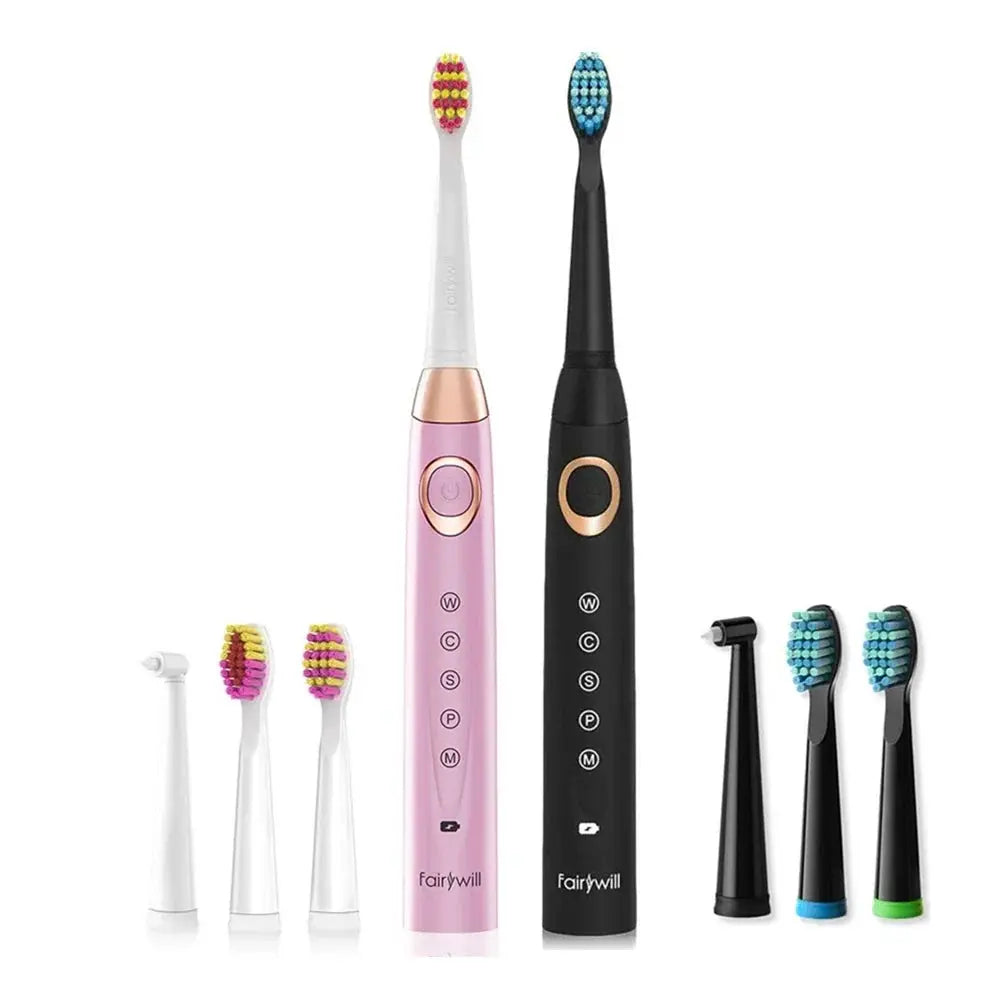 Fairywill Electric Sonic Toothbrush 5 Modes Replacement Heads Waterproof Travel Case Powerful Cleaning Soft Heads Toothbrush Set, Ships From - Russian Federation - MaJuah