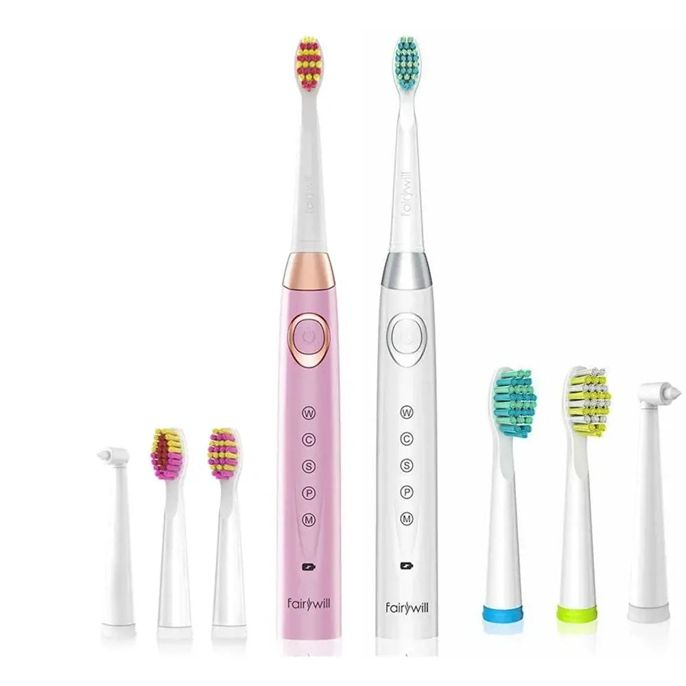 Fairywill Electric Sonic Toothbrush 5 Modes Replacement Heads Waterproof Travel Case Powerful Cleaning Soft Heads Toothbrush Set, Ships From - Russian Federation - MaJuah