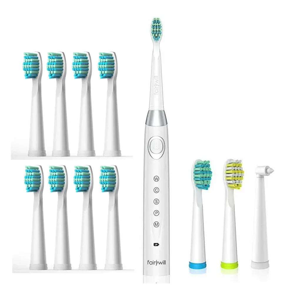 Fairywill Electric Sonic Toothbrush 5 Modes Replacement Heads Waterproof Travel Case Powerful Cleaning Soft Heads Toothbrush Set, Ships From - Russian Federation - MaJuah