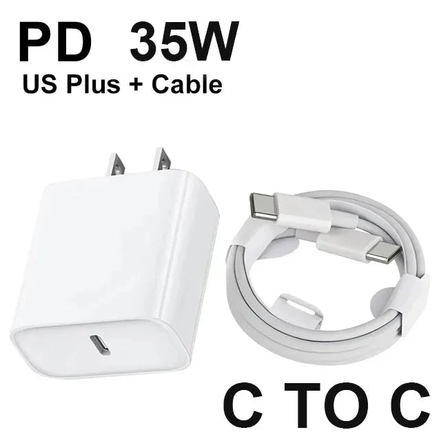 Original 35W Charger for iPhone 15 14 11 13 12 Pro Max, with USB C Fast Charging Cable, Type-C Data 1m, and Accessories