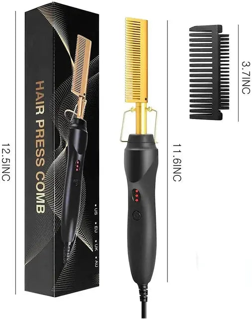 2 in 1 Electric Hot Heating Comb Hair Straightener Curler Wet Dry Hair Iron Straightening Brush Hair Styling Tool - MaJuah