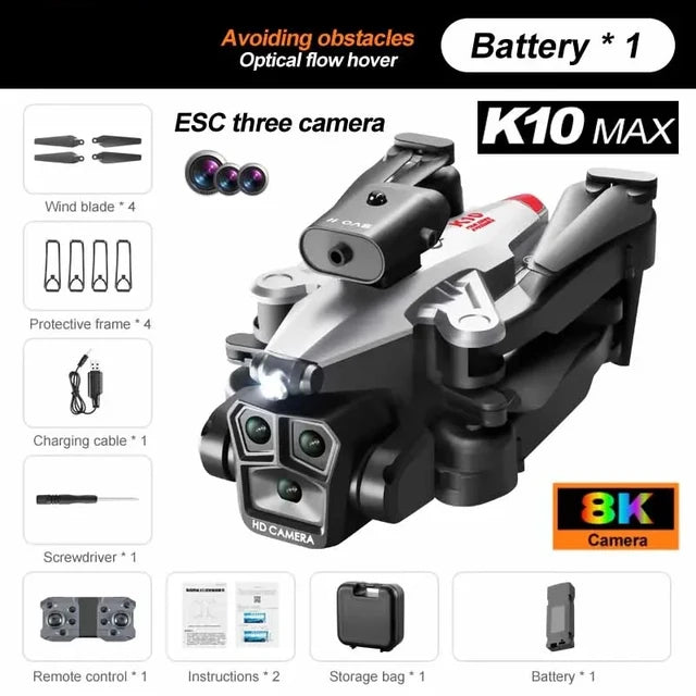MIJIA K10Max Drone 8K Professinal Three Camera Wide Angle Optical Flow Localization Obstacle Avoidance RC Quadcopter