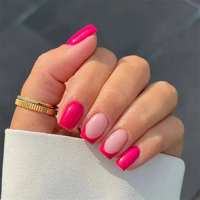 24Pcs Gradient Acrylic Fake Nails Art Long Ballet Wearing Nails Fake Press on Nail Tips Full Cover Removable French False Nails - MaJuah
