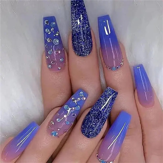 24Pcs/Set Acrylic Long Ballet Press on Nail Tips Coffin Wearing Reusable False Nails Art Colorful Glossy Fake Nails Artificial - MaJuah