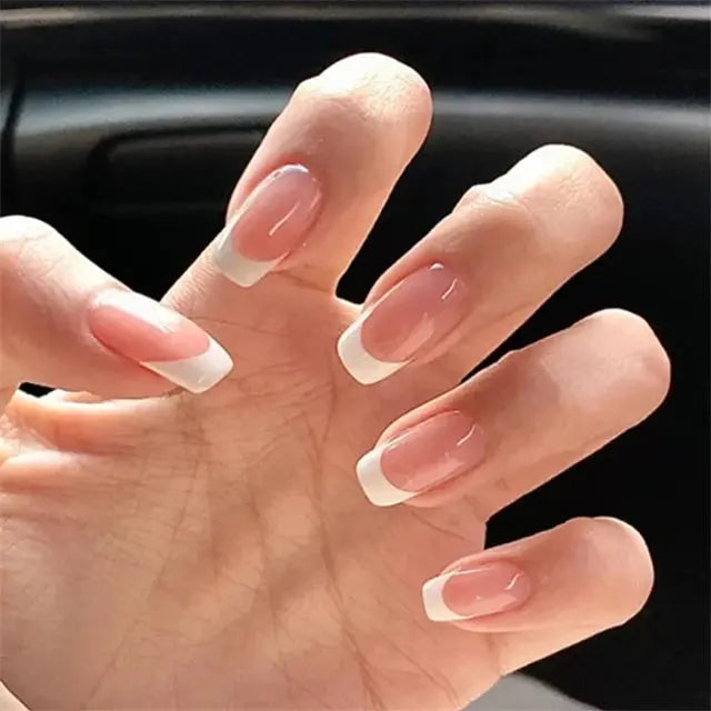 24Pcs Gradient Acrylic Fake Nails Art Long Ballet Wearing Nails Fake Press on Nail Tips Full Cover Removable French False Nails - MaJuah