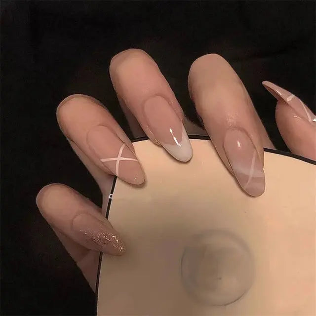 24Pcs Gradient Acrylic Fake Nails Art Long Ballet Wearing Nails Fake Press on Nail Tips Full Cover Removable French False Nails - MaJuah