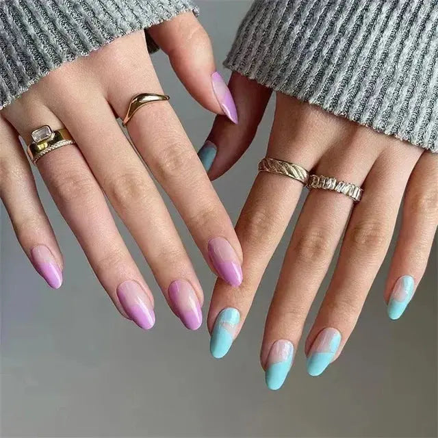 24Pcs/Set Acrylic Long Ballet Press on Nail Tips Coffin Wearing Reusable False Nails Art Colorful Glossy Fake Nails Artificial - MaJuah