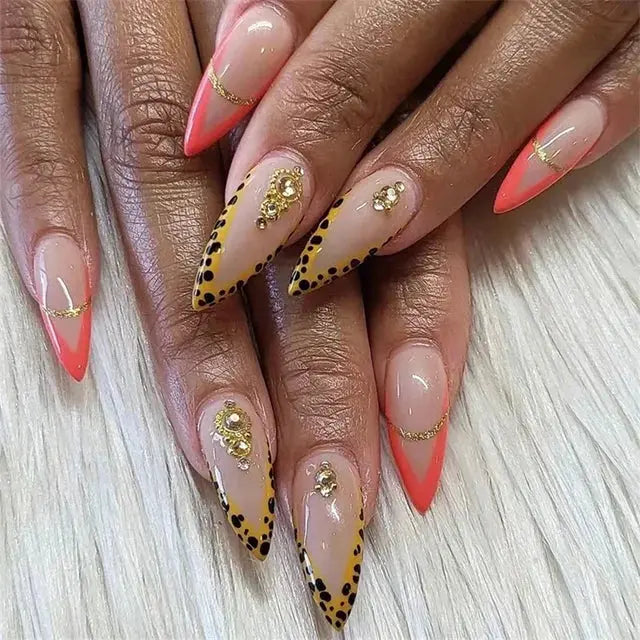 24Pcs/Set Acrylic Long Ballet Press on Nail Tips Coffin Wearing Reusable False Nails Art Colorful Glossy Fake Nails Artificial - MaJuah