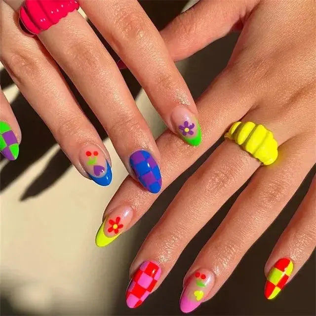 24Pcs/Set Acrylic Long Ballet Press on Nail Tips Coffin Wearing Reusable False Nails Art Colorful Glossy Fake Nails Artificial - MaJuah