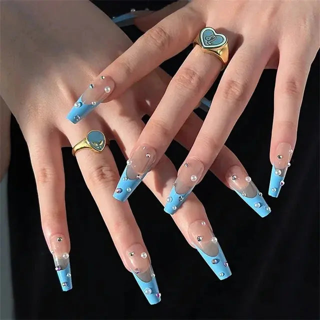 24Pcs/Set Acrylic Long Ballet Press on Nail Tips Coffin Wearing Reusable False Nails Art Colorful Glossy Fake Nails Artificial - MaJuah