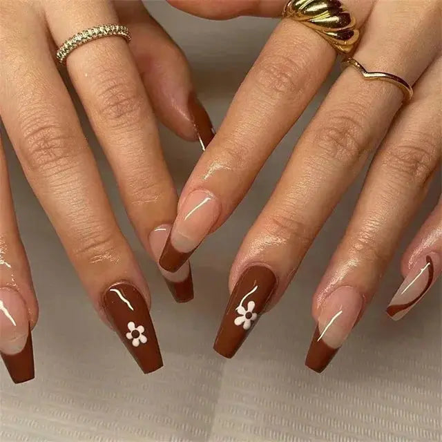24Pcs/Set Acrylic Long Ballet Press on Nail Tips Coffin Wearing Reusable False Nails Art Colorful Glossy Fake Nails Artificial - MaJuah