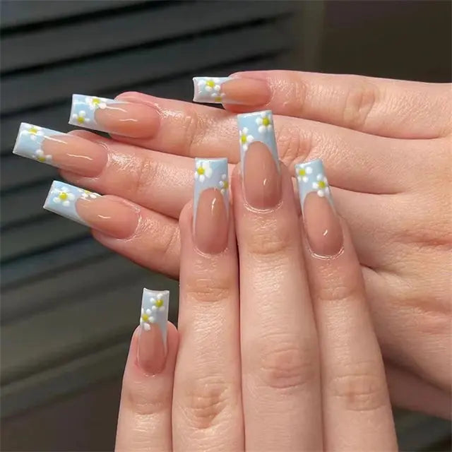 24Pcs Gradient Acrylic Fake Nails Art Long Ballet Wearing Nails Fake Press on Nail Tips Full Cover Removable French False Nails - MaJuah