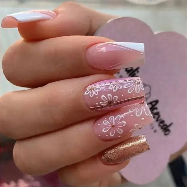 24Pcs Gradient Acrylic Fake Nails Art Long Ballet Wearing Nails Fake Press on Nail Tips Full Cover Removable French False Nails - MaJuah