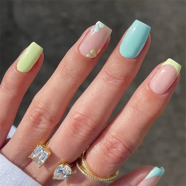 24Pcs Gradient Acrylic Fake Nails Art Long Ballet Wearing Nails Fake Press on Nail Tips Full Cover Removable French False Nails - MaJuah