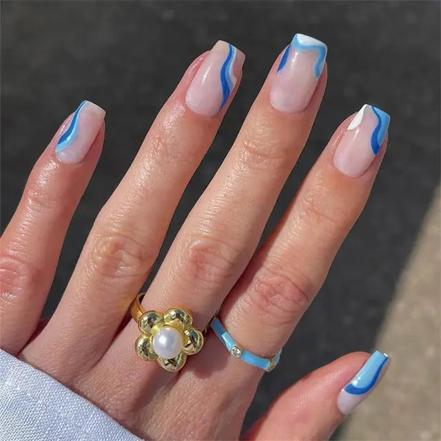 24Pcs Gradient Acrylic Fake Nails Art Long Ballet Wearing Nails Fake Press on Nail Tips Full Cover Removable French False Nails - MaJuah