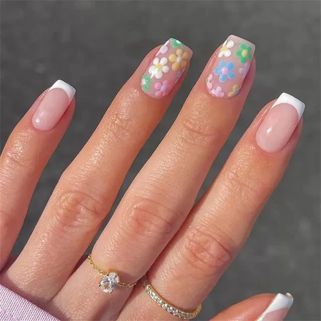 24Pcs Gradient Acrylic Fake Nails Art Long Ballet Wearing Nails Fake Press on Nail Tips Full Cover Removable French False Nails - MaJuah