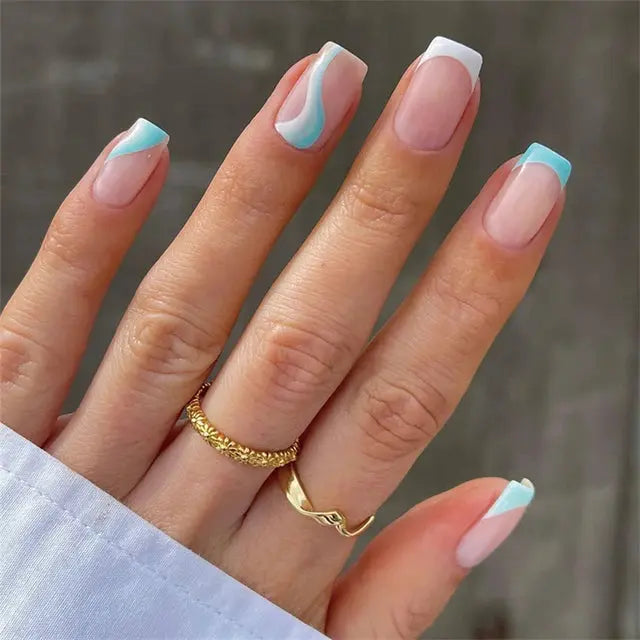 24Pcs Gradient Acrylic Fake Nails Art Long Ballet Wearing Nails Fake Press on Nail Tips Full Cover Removable French False Nails - MaJuah